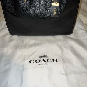 Coach Black Leather Tote with Gold Accents
